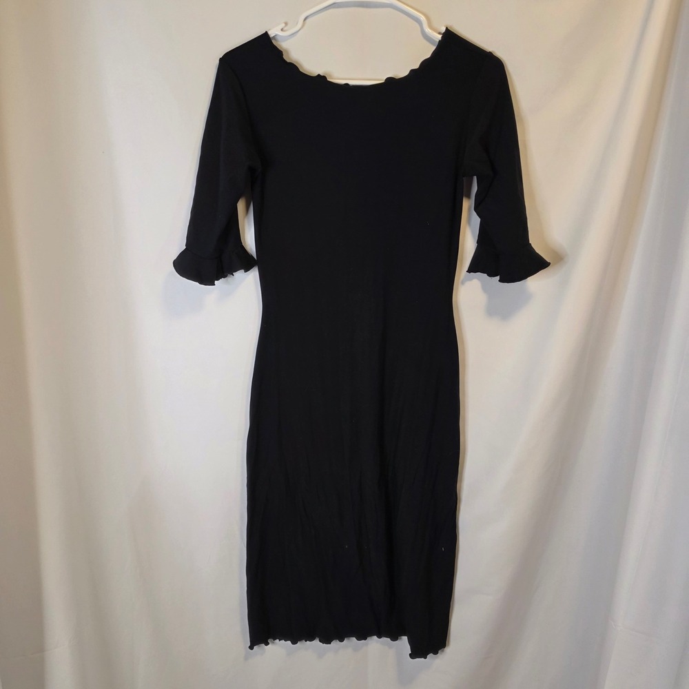 Chesley Dress Medium Black Whimsygoth Coquette Ruffle Sleeve Cinch Front 90s y2k - Picture 7 of 9